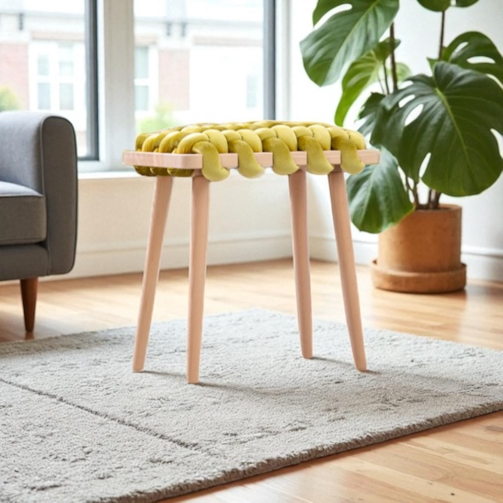 Citron Velvet Woven Stool | Knots Studio
