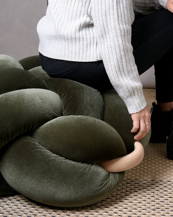 (L) Olive Green Velvet Knot Floor Cushion