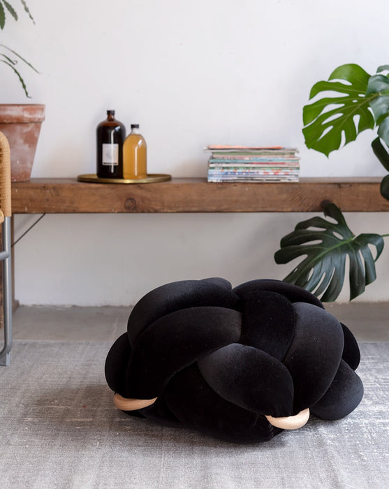 (M) Black Velvet Knot Floor Cushion