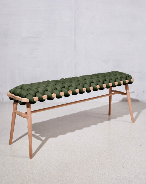 Army Green Vegan Suede Woven Bench