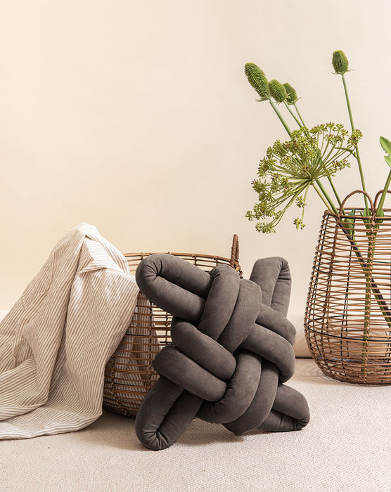 Graphite Vegan Suede Knot Pillow