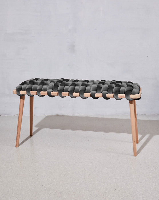 Grey Velvet Woven Bench