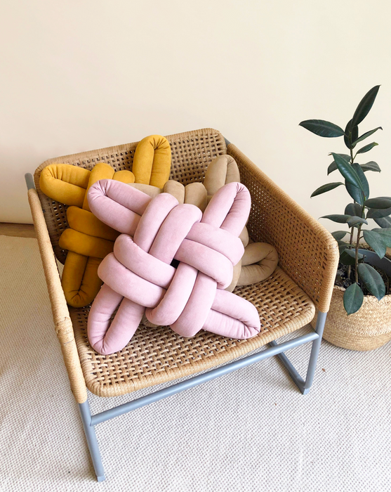 Rose Pink Vegan Suede Knot Pillow