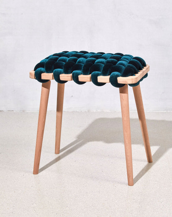 Teal Velvet Woven Stool