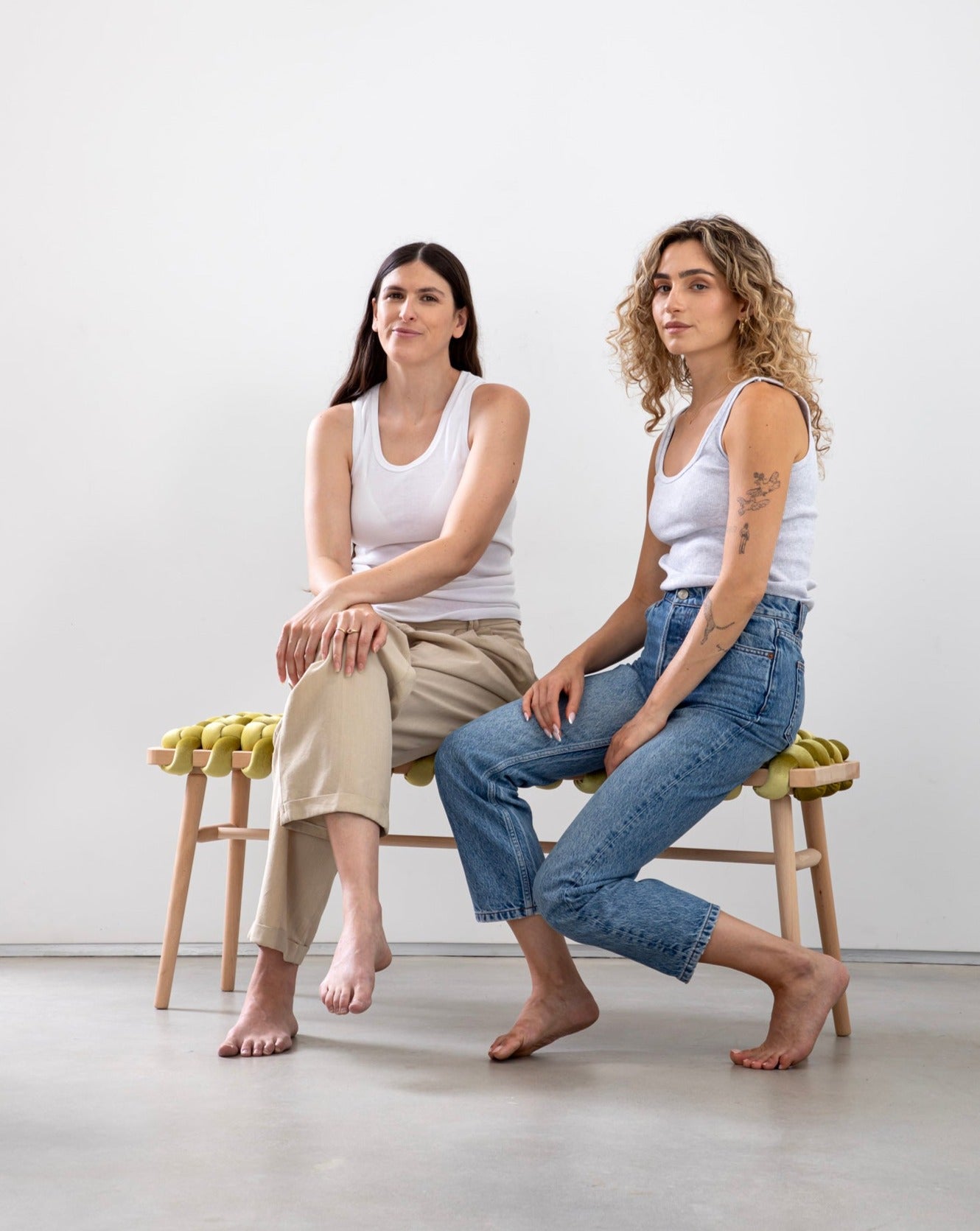 Citron Velvet Woven Bench | Knots Studio