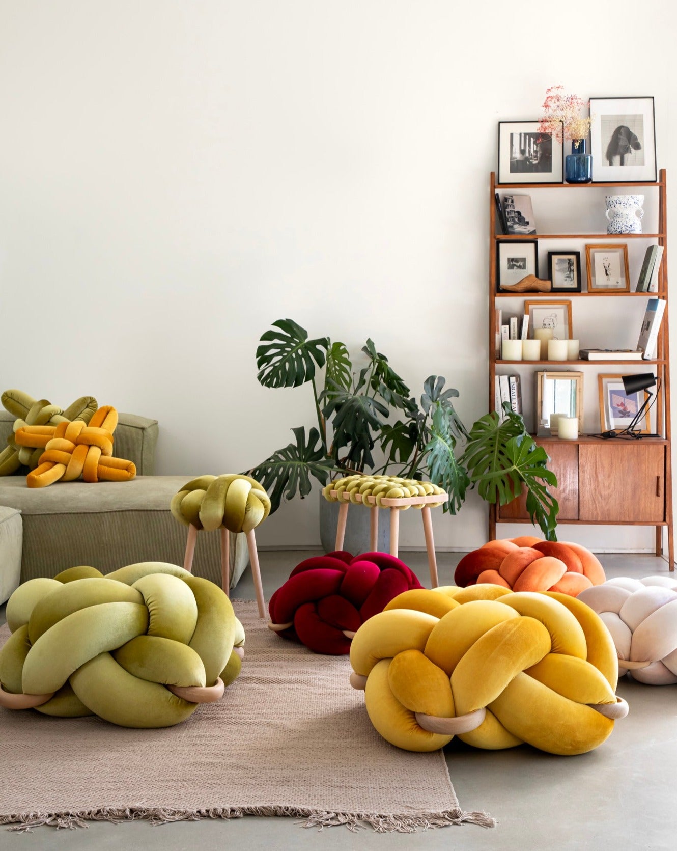 (L) Olive Green Velvet Knot Floor Cushion