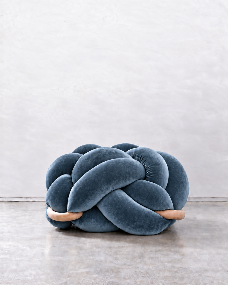(L) Ocean Blue Velvet Knot Ottoman