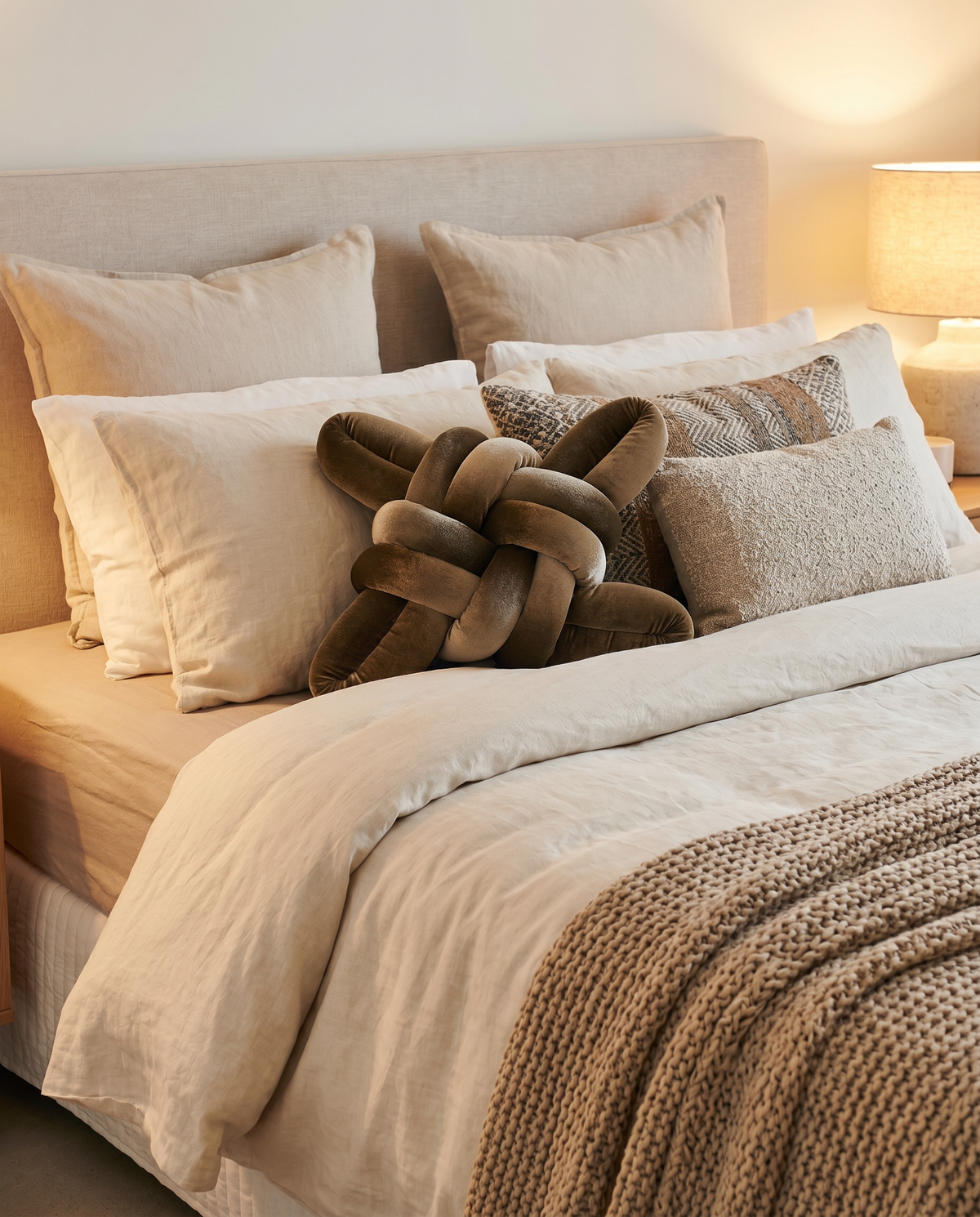 Truffle Velvet Knot Pillow