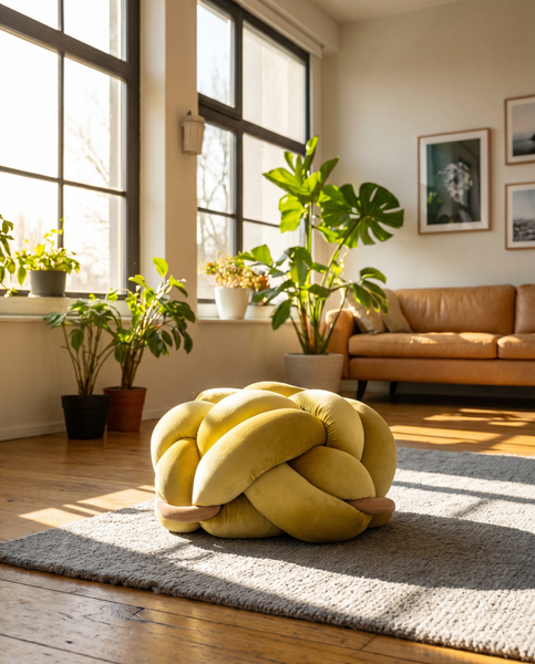 Knots Studio ノッツスタジオ 編み込みクッション オットマン L) Citron Knot Ottoman | Knots Studio