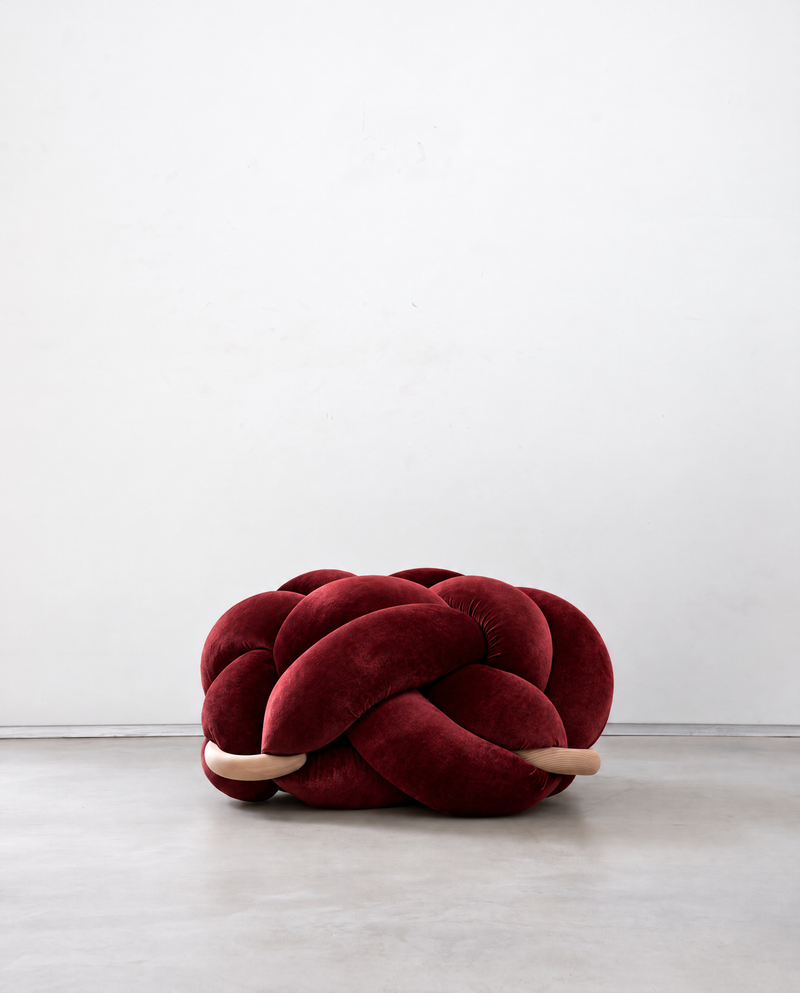 (L) Maroon Velvet Knot Ottoman