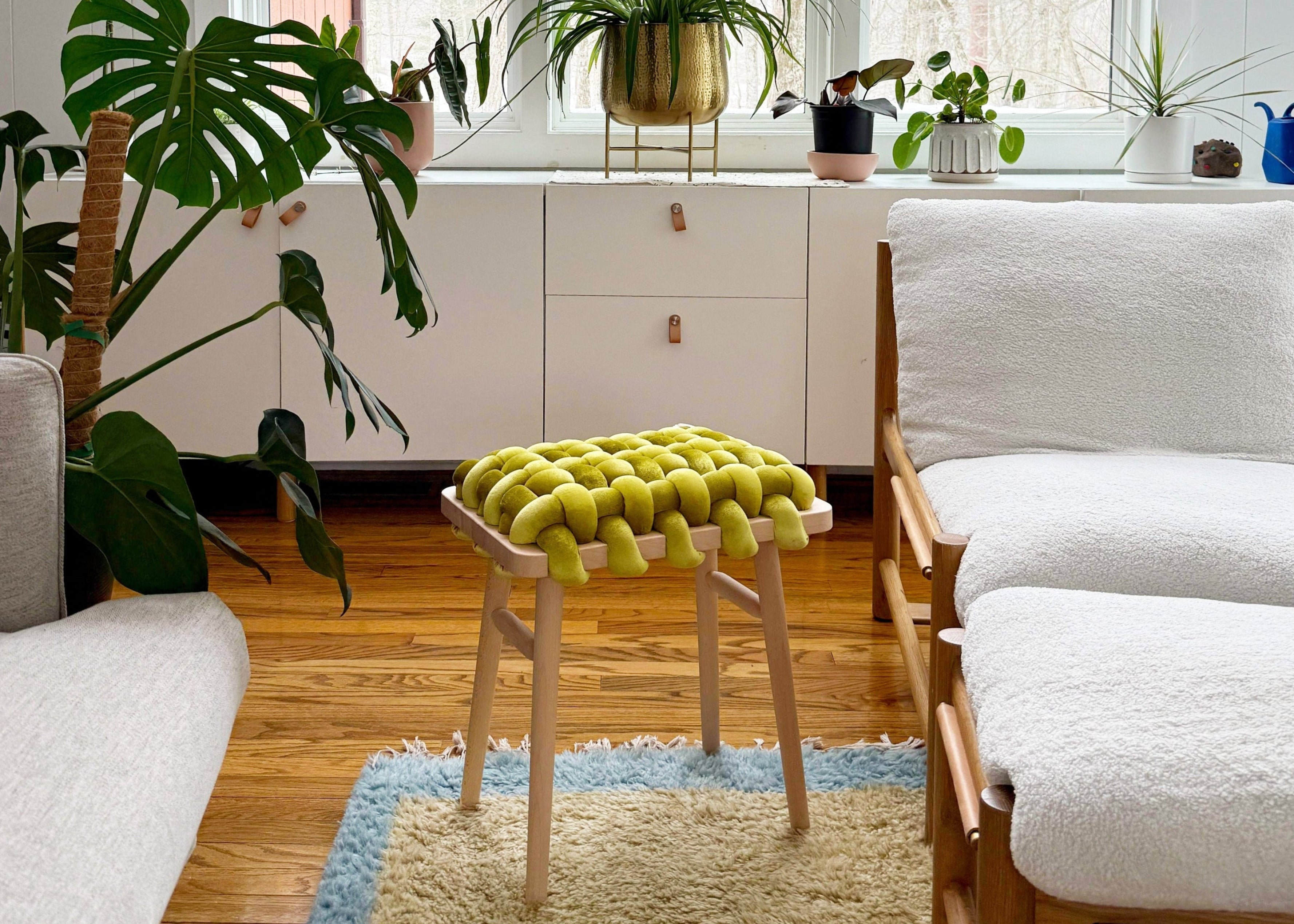 Citron Velvet Woven Stool | Knots Studio