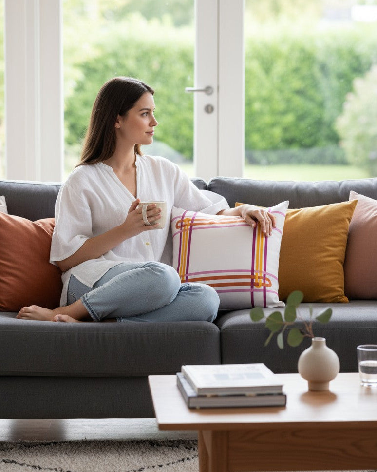 Printed Two-sided Throw Pillow- Sunset Colors