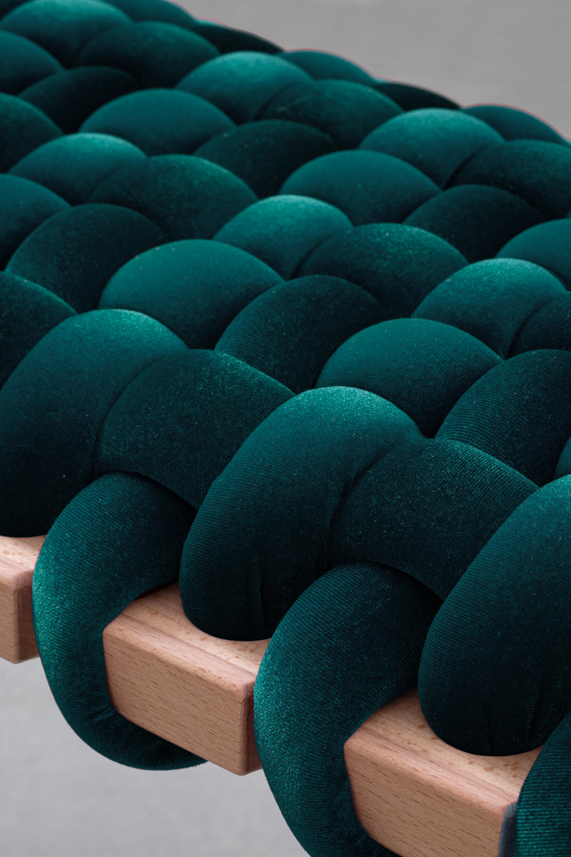 Petrol Velvet Woven Bench