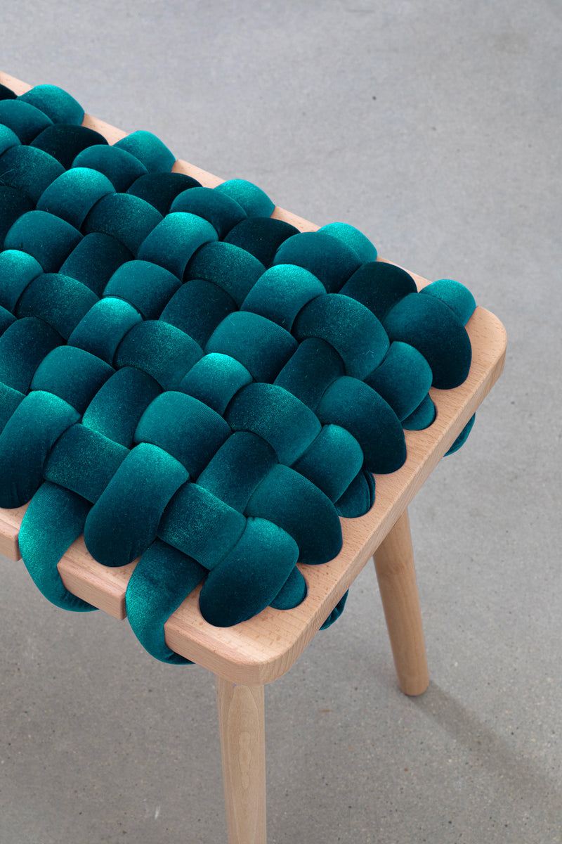 Petrol Velvet Woven Bench