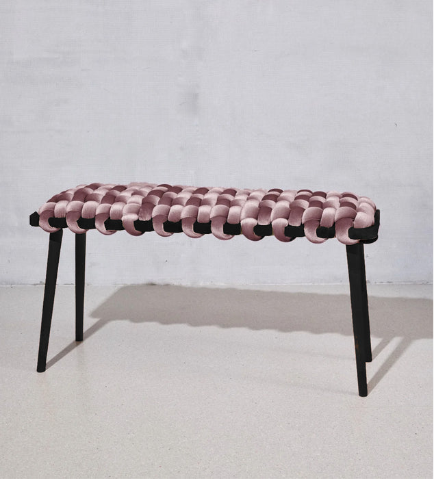 Warehouse Sale- 30% Off! Plum Velvet Woven Bench with legs stained to black