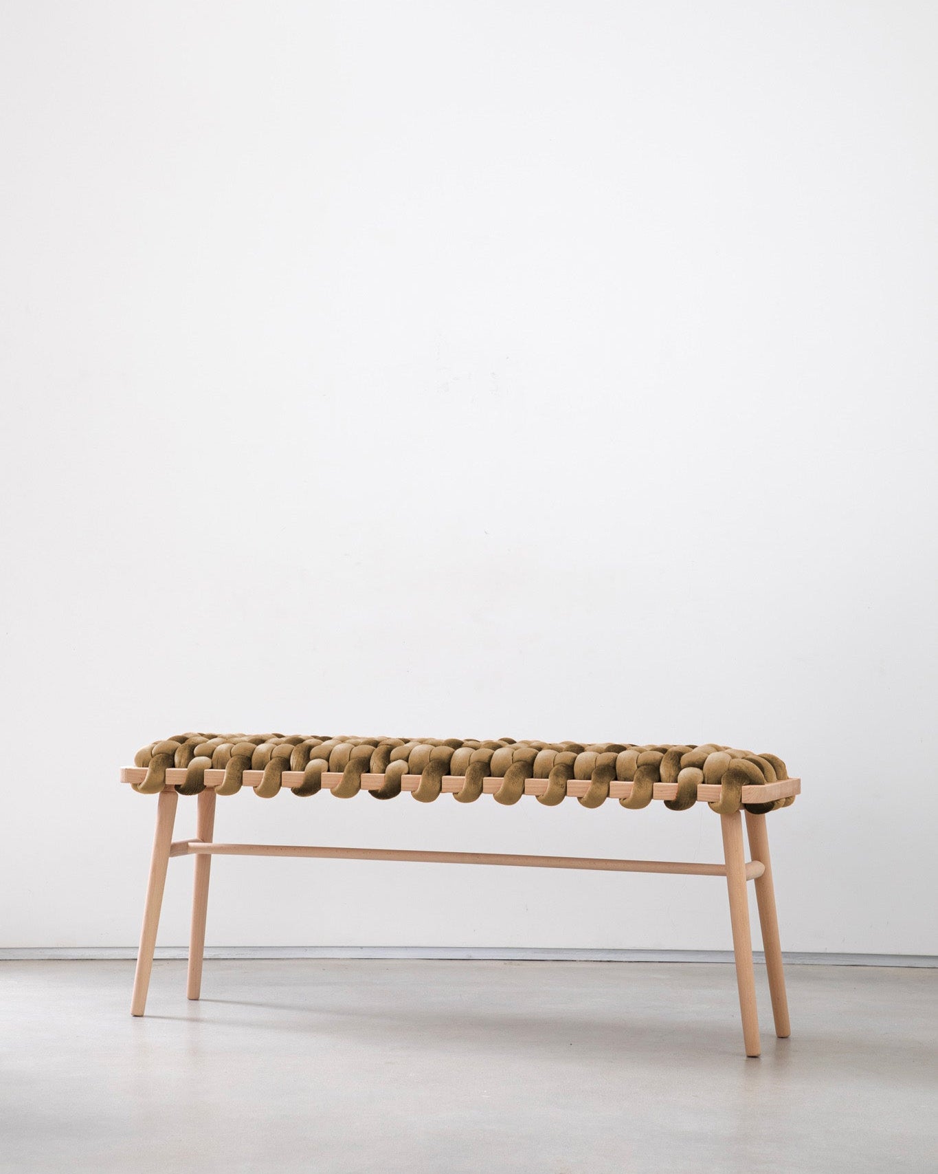 Bench With Ruffle Truffle Velvet Woven Bench | Knots Studio