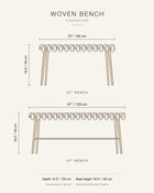 Dimension drawing of the Knots Studio woven bench: 37 in / 94 cm and 47 in / 120 cm long, 19.5 in / 50 cm high, 12.5 in / 32 cm deep