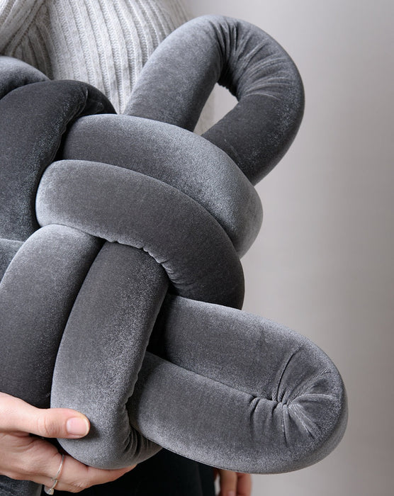 Grey Velvet Knot Pillow