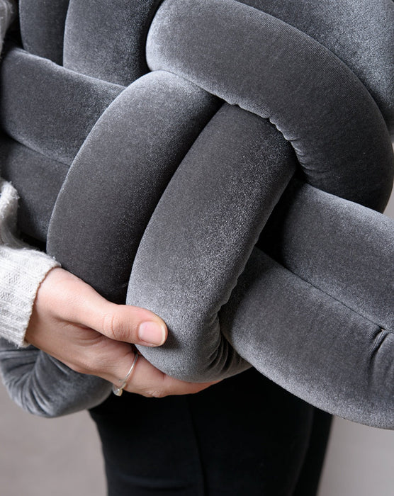 Grey Velvet Knot Pillow