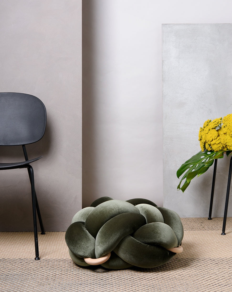 M) Olive Green Velvet Knot Floor Cushion | Knots Studio