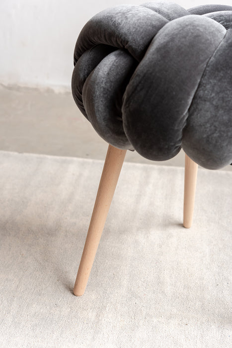 Grey Velvet Knot Stool