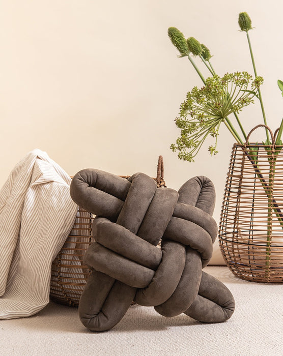 Army Green Vegan Suede Knot Pillow