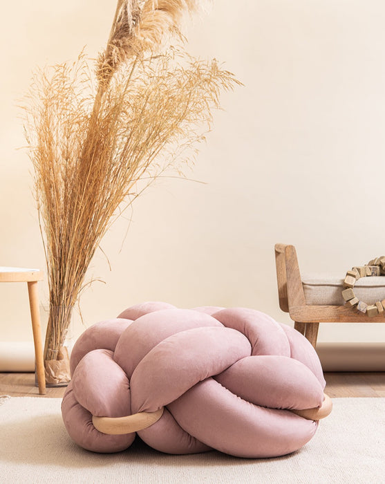 (L) Rose Pink Vegan Suede Knot Floor Cushion