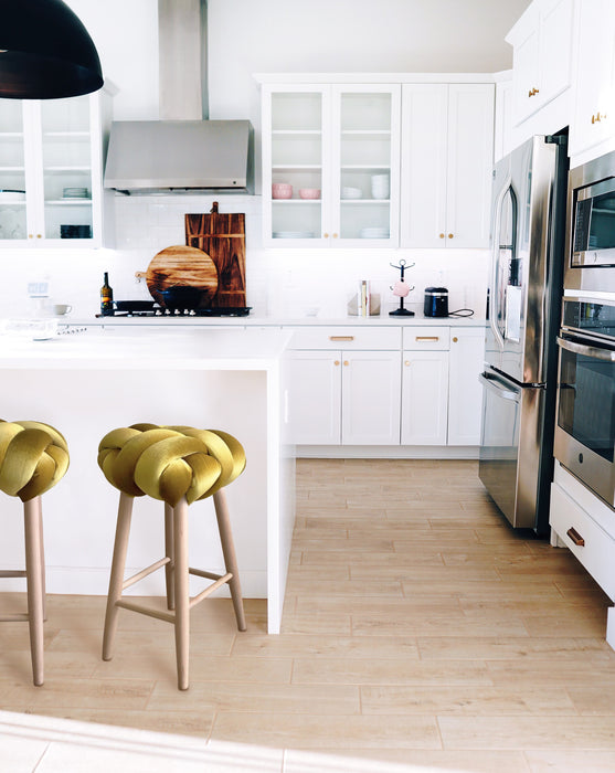 Teal Velvet Knot Bar Stool