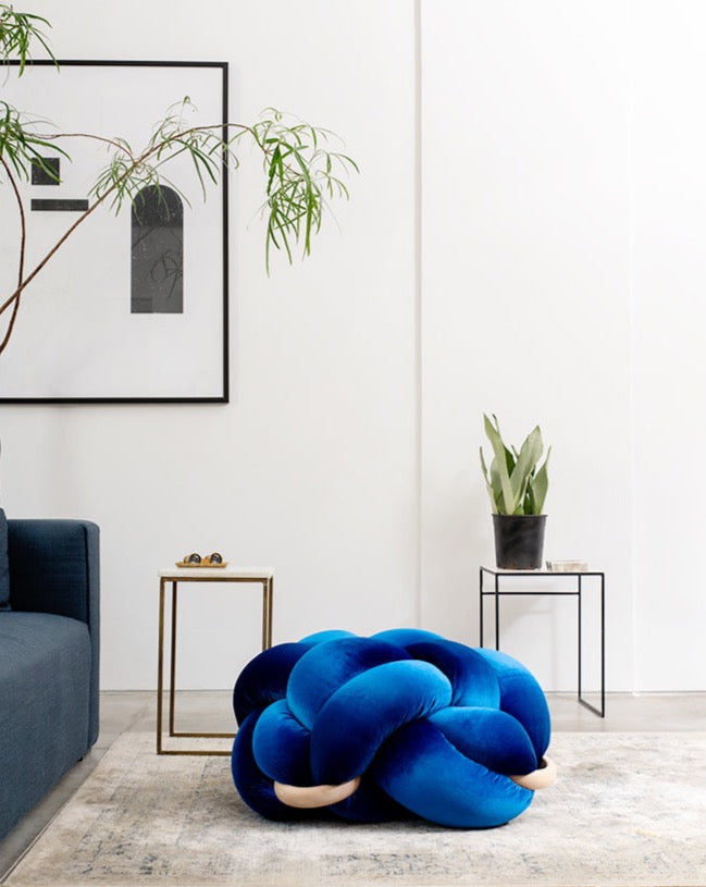 (L) Royal Blue Velvet Knot Floor Cushion