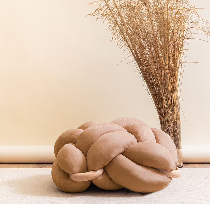 (M) Camel Vegan Suede Knot Floor Cushion