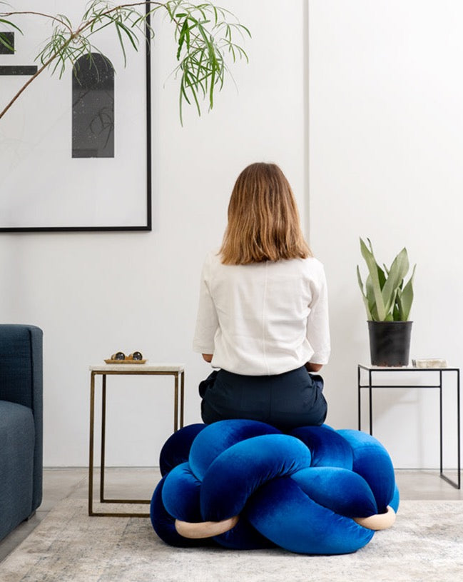 (L) Royal Blue Velvet Knot Floor Cushion