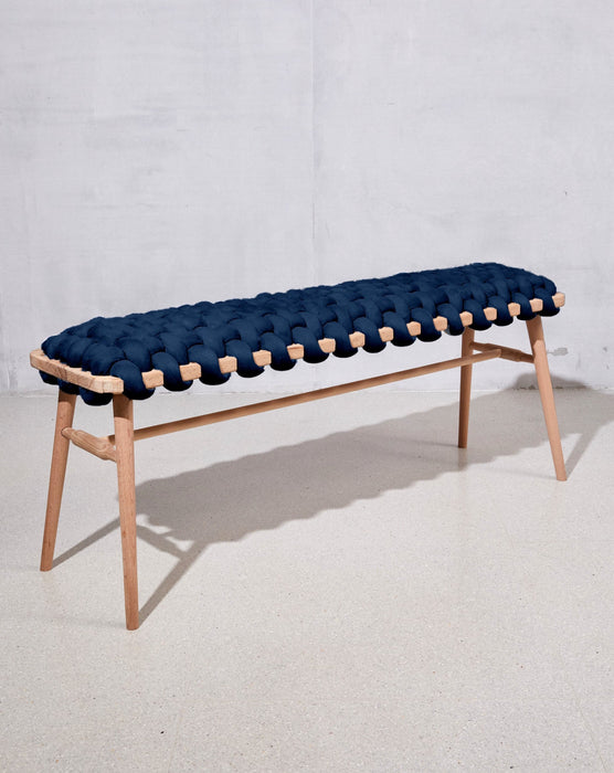 Indigo Blue Vegan Suede Woven Bench