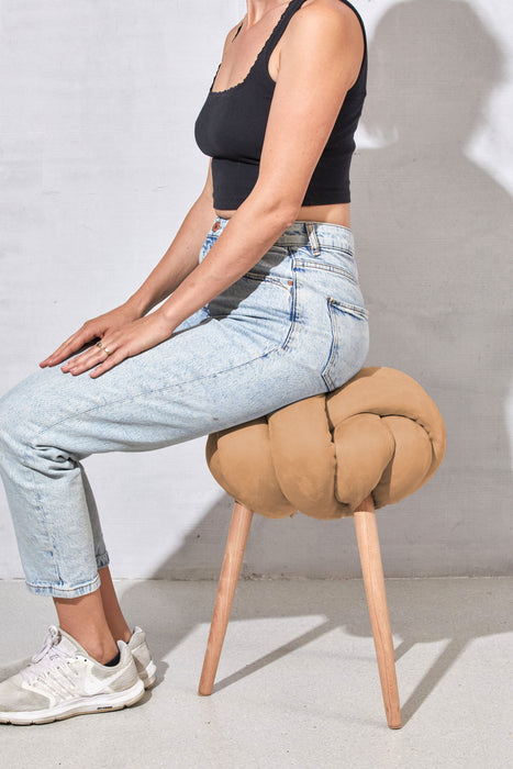 Camel Vegan suede Knot Stool