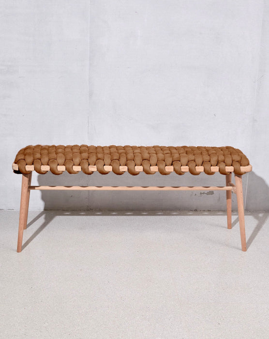 Chocolate Brown Vegan Suede Woven Bench
