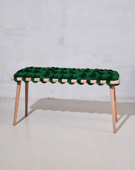 Emerald Green Velvet Woven Bench