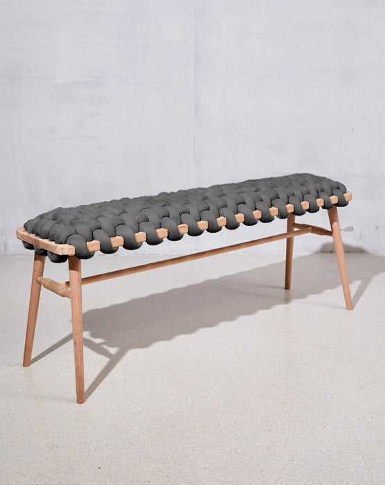 Graphite Vegan Suede Woven Bench