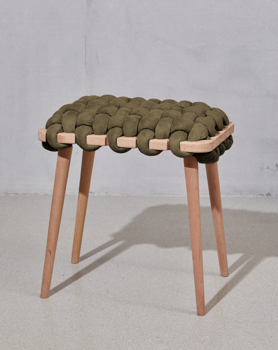 Army Green Vegan Suede Woven Stool