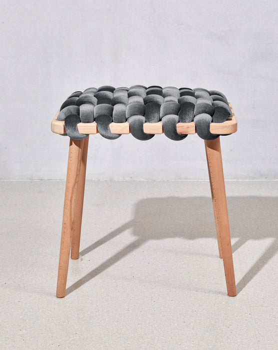 Grey Velvet Woven Stool