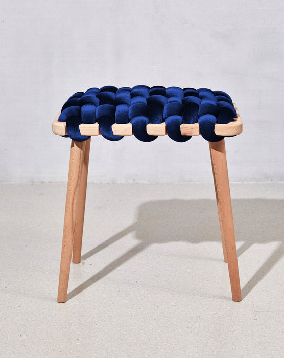 Midnight Blue Velvet Woven Stool