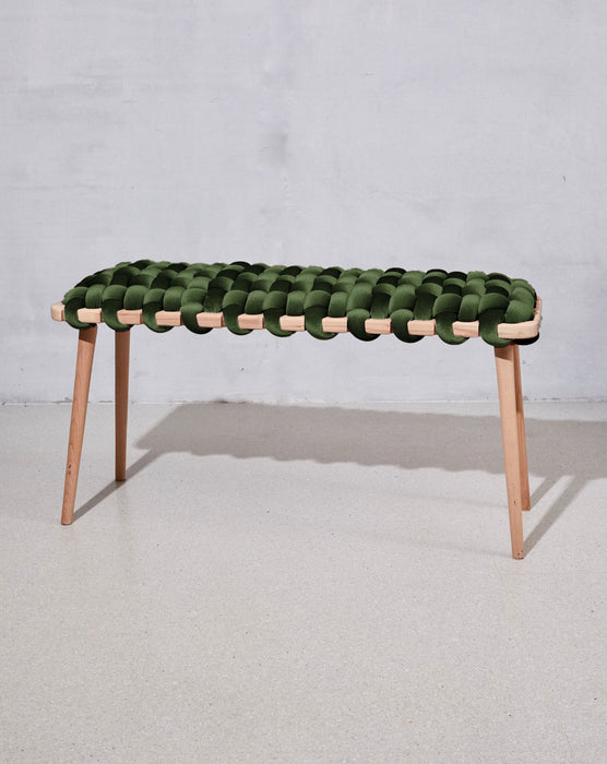 Olive Green Velvet Woven Bench