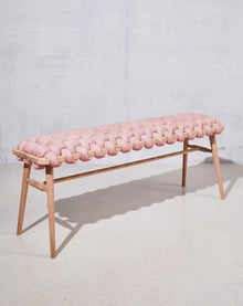Rose Pink Vegan Suede Woven Bench