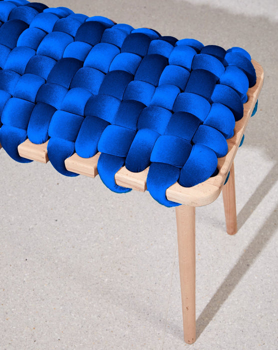 Royal Blue Velvet Woven Bench