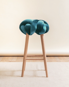 Teal Velvet Knot Bar Stool
