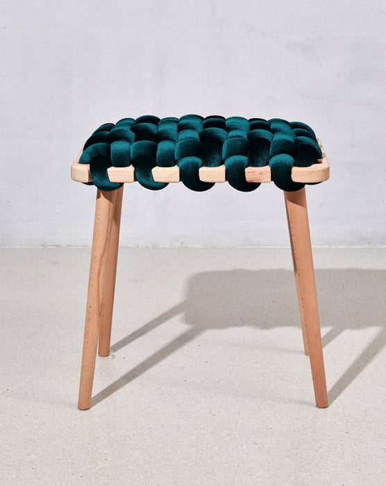 Teal Velvet Woven Stool