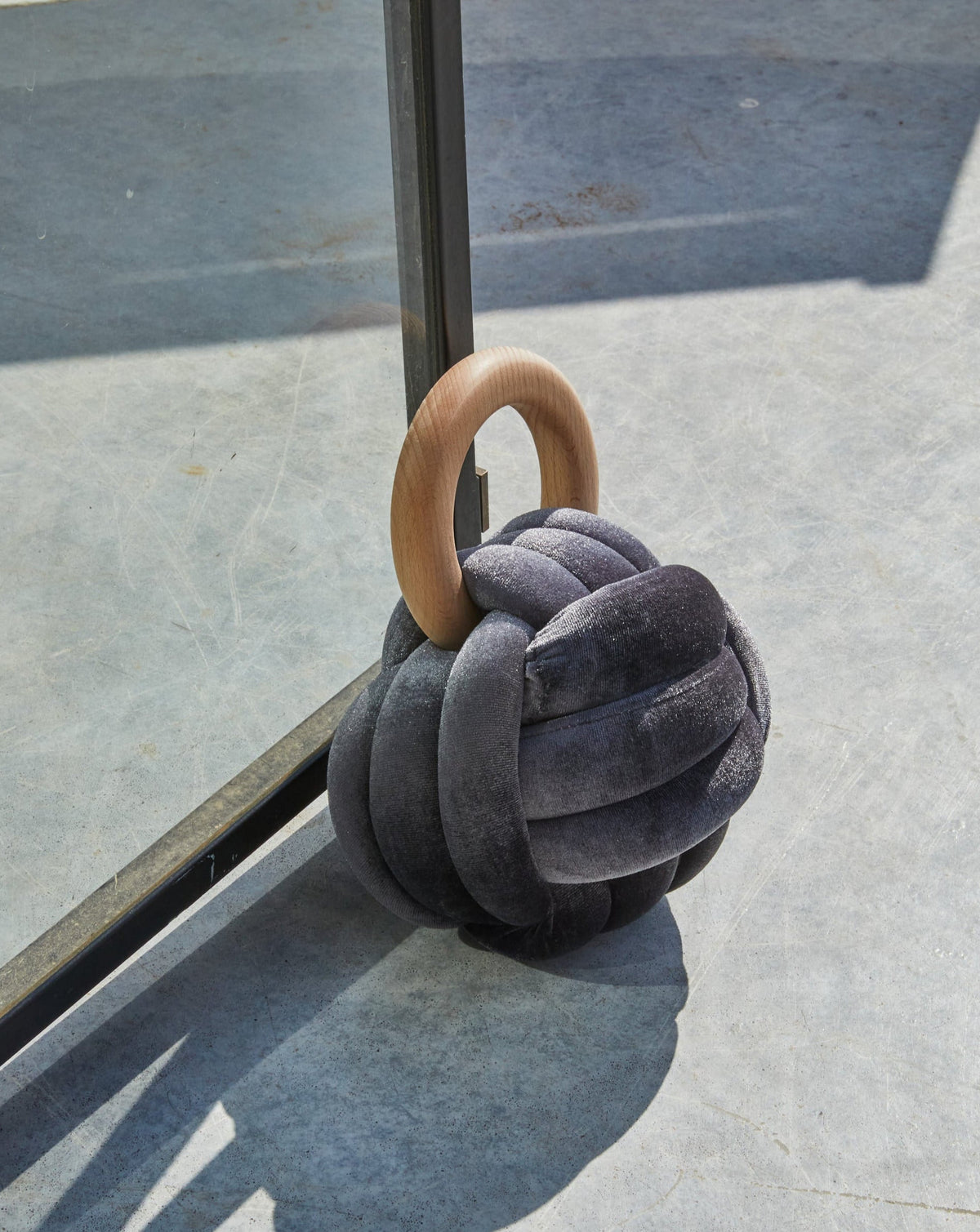 Grey Velvet Knot Door Stop\ Accent Piece — Knots Studio